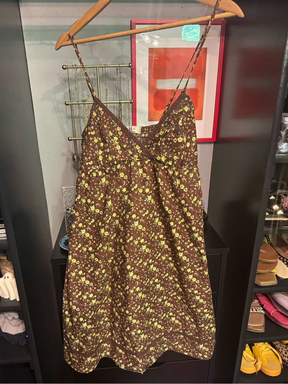 Vintage early 2000’s Y2K L.E.I. Brown Floral Spaghetti Strap Sundress 💐